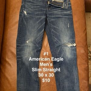 American Eagle Outfitters Men's Slim Straight Jeans - Blue